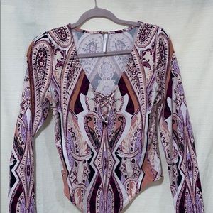 Free People Paisley Long Sleeve Bodysuit